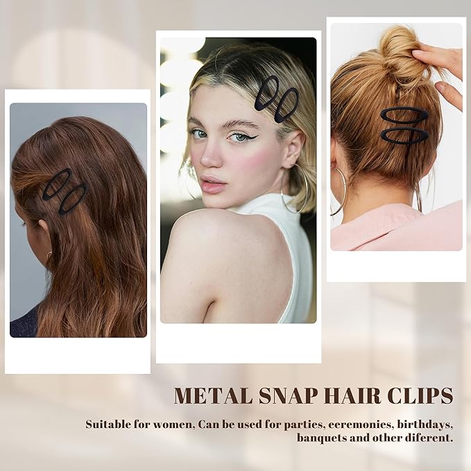 20PCS Oval Metal Snap Clips for Women No Slip Small Barrettes for Thin Fine Hair,Matte Black