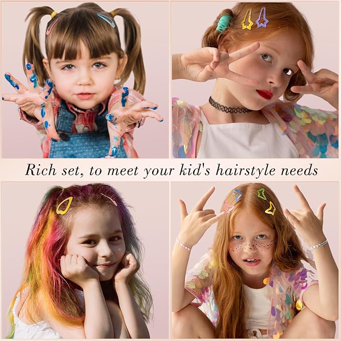 obeoby 82 Pcs 5 Styles Colorful Hair Clips for Girls, Metal Snap Hair Clips Cute Pattern Barrettes for Kids Baby Toddlers Accessories Birthday Gifts Easter Basket Stuffers