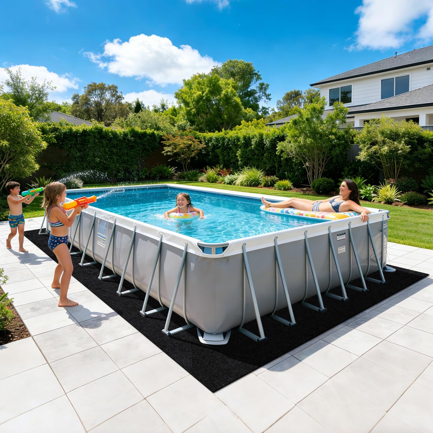 12x24ft Rectangle Pool Liner Pad for Above Ground Pools,300G/M² Thicker Pool Liner Pad, Durable Density Puncture Resistant Mat,Effortless to Install, Pools Bottom Liner Protector, Extend Liner Life