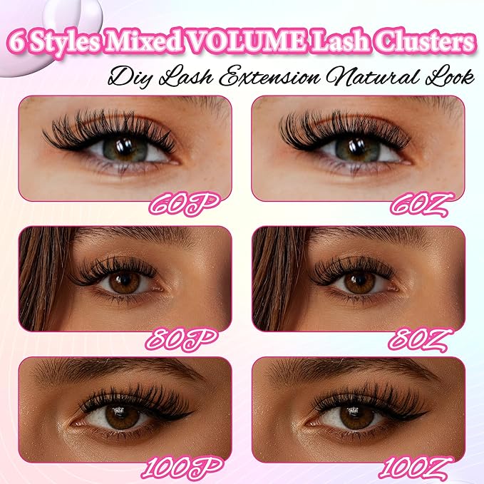 Lash Clusters Fluffy Volume Eyelash Clusters 590Pcs Cluster Eyelash Extensions DIY Lashes Clusters Lash Bond and Seal Lash Tweezers