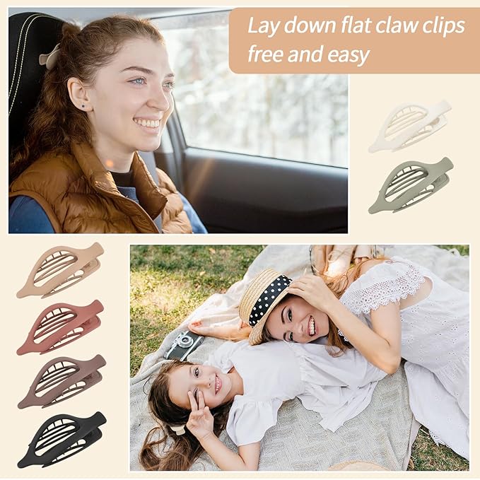 6 Packs Flat Claw Clips for Women, French Flat Hair Clip, Matte Curved Hair Claws Clip for Thin Thick Hair, Lay Down Claws Clips, Durable Strong Hold Hair Clip (Wine Red)