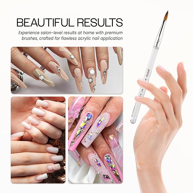 PANA Pure Kolinsky Hair Nail Brush - Round Clear Acrylic Handle (Size 6) - for Acrylic Nail Application, Nail Extension, Manicure Pedicure Salon Beginner and Professional