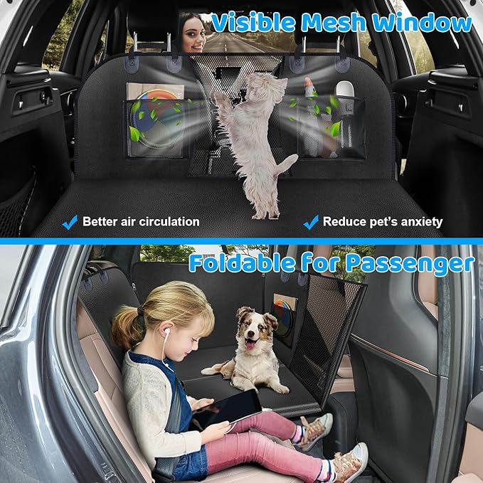 URPOWER PU Leather Back Seat Extender for Dogs – Hard Bottom Dog Car Seat Cover Holds 550 lbs, Anti-Scratch & Waterproof Dog Hammock for Full Size Trucks, Dogs Car Bed Pet Backseat Protector