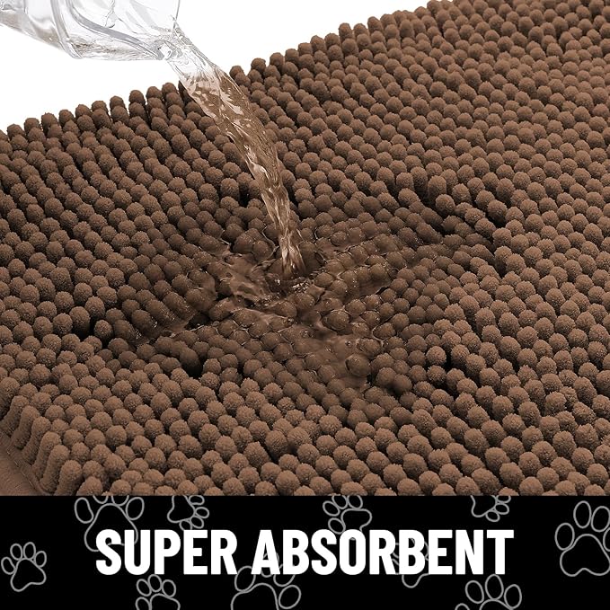 Smiry Dog Door Mat for Muddy Paws, Absorbent Dirt Trapper Non Slip Quick Dry Washable Chenille Mat for Mud Dogs, Entry Rug for Indoor and Outdoor (36x24 Inches, Coffee and White)
