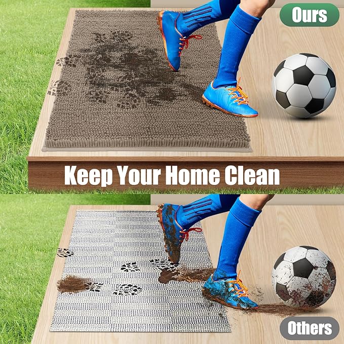 IM HOME Chenille Absorbent Outdoor Doormat 36" x 24", Washable Muddy Door Mats for Dog Non Slip Indoor Doormat Dog Mat for Muddy Paw Front Inside Doormats for Entryway Beige