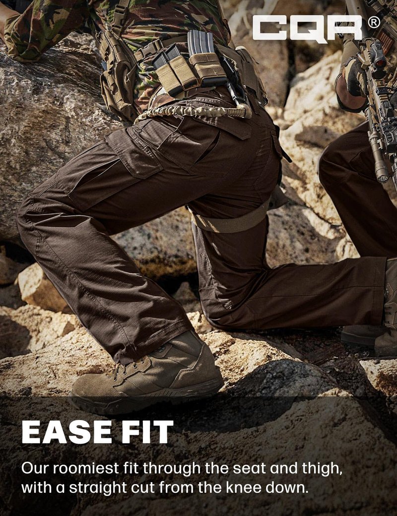 CQR Men's Tactical Pants, Water Resistant Ripstop Cargo Pants, Lightweight EDC Work Hiking Pants, Outdoor Apparel, Raider Dark Brown, 32W x 32L
