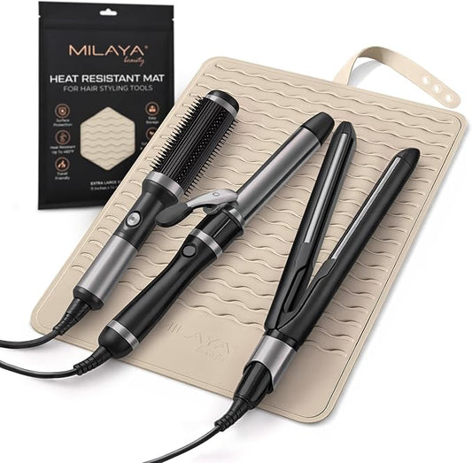 Milaya Beauty Extra Large Heat Resistant Mat for Hair Tools – Silicone Curling Iron Holder & Flat Iron Holder – Non-Slip Hot Tool Mat & Vanity Mat – Vanity Accessories for Women, Salon, Travel