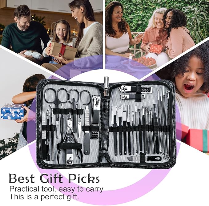 Manicure kit Personal Care Mens Grooming Kit, 30 in 1 Professional Nails Kit Pedicure Kit, Nail Clippers for Men and Beauty Tool Portable Set, with Luxurious Travel Case (Black)