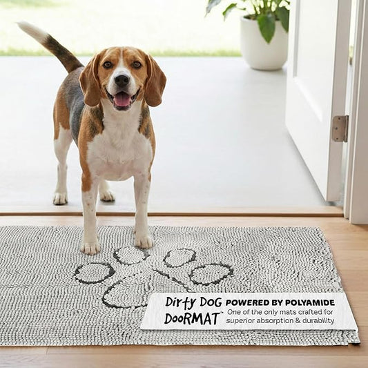 Dog Gone Smart Dirty Dog Doormat - Fast Drying Rug with Super Gripper Backing for Clean Floors - Super Absorbent and Machine Washable Mat for Muddy Paws - Silver Grey