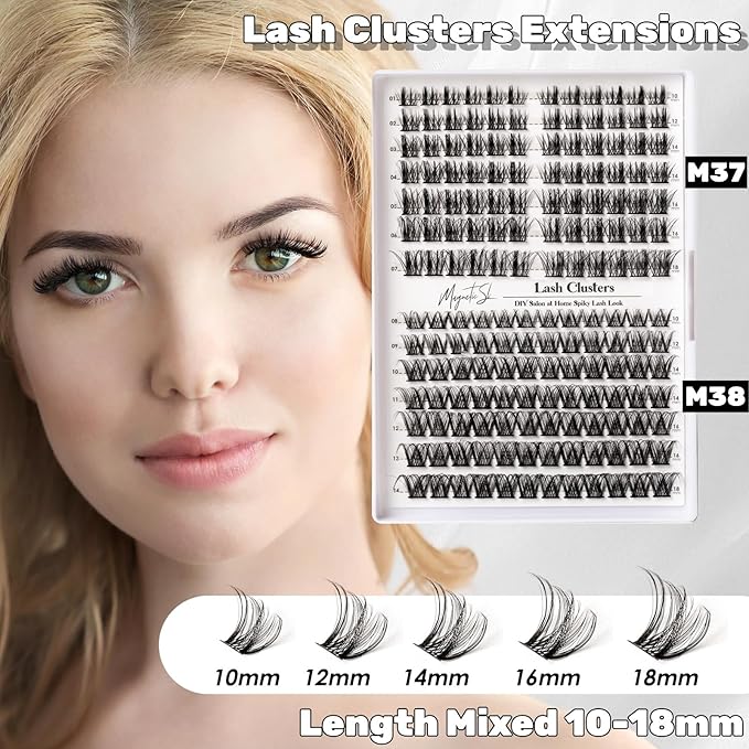 Lash Clusters 168pcs Manga Lash Extension 10-18mm Cluster Eyelash Extensions Natural Band Lash Individual Lashes -M37+M38（Fairy+Natural）