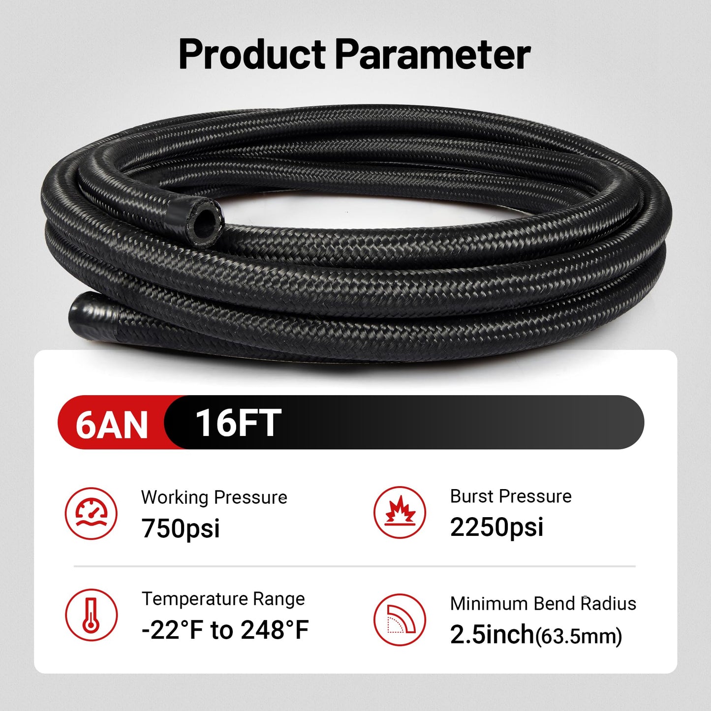 EVIL ENERGY 6AN Fuel Line, AN6 Braided Fuel Hose Nylon CPE 16FT Black