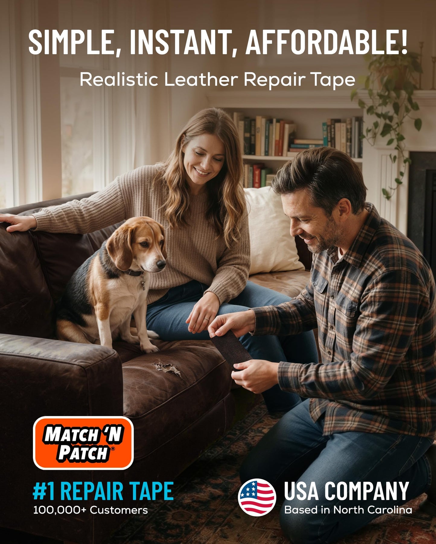 MATCH 'N PATCH Leather Repair Tape - Dark Brown (4.50 inch x 30 feet) - Realistic Leather Patches for Couch, Sofa, Upholstery, Car Seats & Other Furniture, Vinyl Repair Kit, Self Adhesive Patch