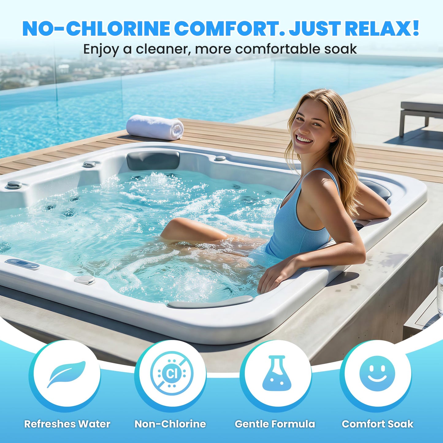 AquaJoyer Non-Chlorine Spa Shock for Hot Tub – Chlorine-Free Treatment, Helps Support Bromine, Saltwater Safe, Quick Dissolving Oxidizer Oxidizing, 35oz Each (2 Pack)