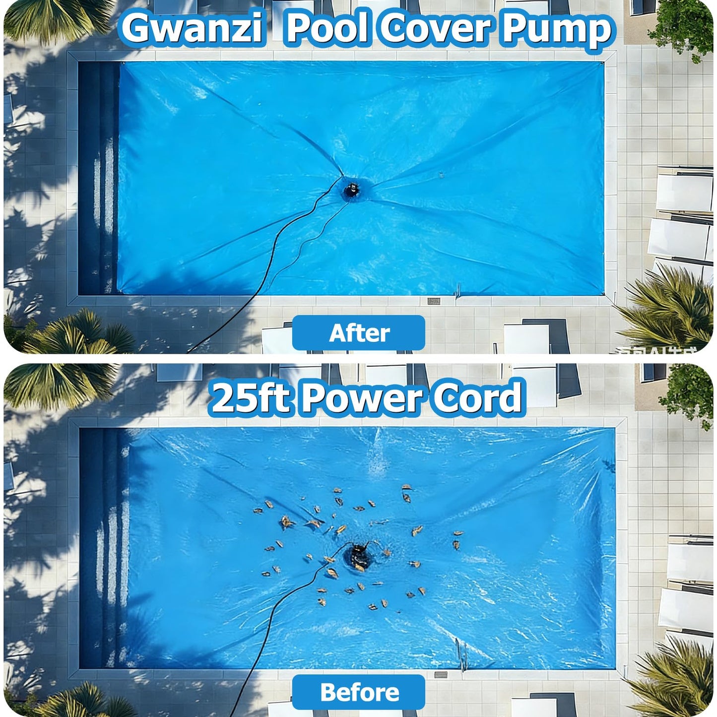 1/2HP Automatic Swimming Pool Cover Pump 3500GPH Submersible Water Pump with 3/4” Check Valve Adapter & 25ft Power Cord 110V Sump Pump for Swimming Pool Hot Tubs Pond Basement Rooftops