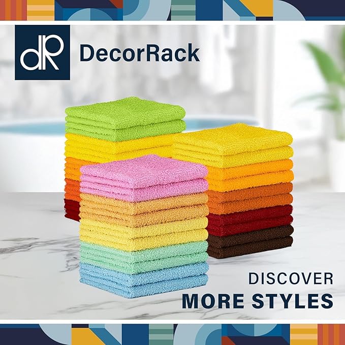DecorRack 10 Pack 100% Cotton Wash Cloth, Luxurious Soft, 12 x 12 inch Ultra Absorbent, Machine Washable Washcloths, Assorted Set 1 (10 Pack)