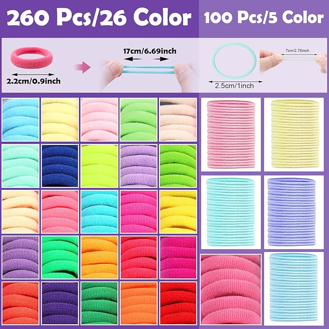 Hair Accessories for Girls - 360 Pieces Toddler Elastic Hair Ties, Hair Clips, and Hair Tail Tools in 31 Colors
