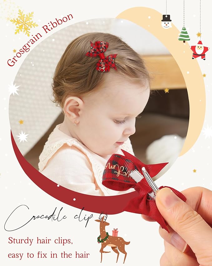 doboi 20PCS 2.4'' Baby Hair Clips Small Bows Fully Lined Grosgrain Boutique Solid Ribbon Small Bows for Girls Teens Infants Kids Toddlers Newborn (CHRISTMAS)