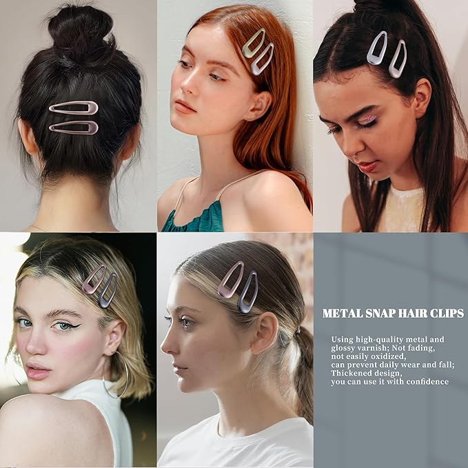 20 PCS Metal Snap Hair Clips Water Drop No Slip Barrettes for Women Bright Small Hair Clips For Thick And Thin Fine Hair,Metallic,1.97 x 0.5 In.