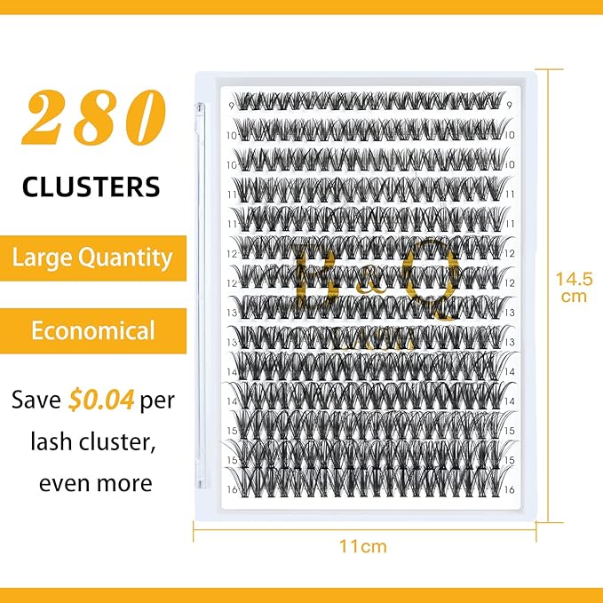 B&Qaugen False Eyelash, 280 Clusters Individual Lashes, 50D, Vegan, Cruelty Free