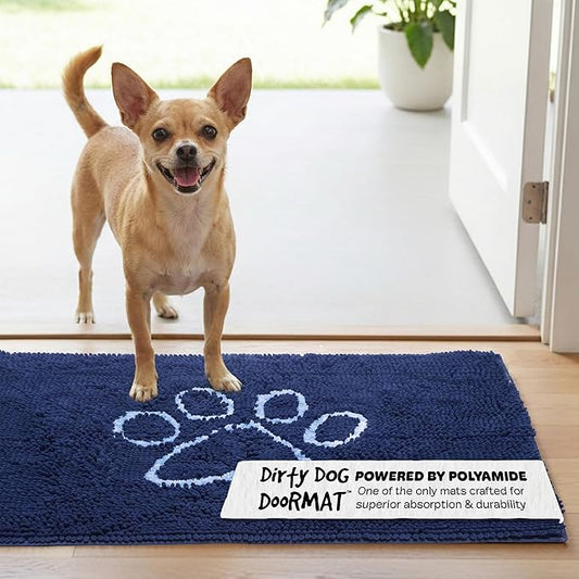 Dog Gone Smart Dirty Dog Doormat - Absorbent Polyamide Dog Mat Designed to Hold More Dirt, Mud & Water - Non-Slip, Fast-Drying Entryway Rug for Muddy Paws - Machine Washable, 23 x 16 in, Bermuda Blue