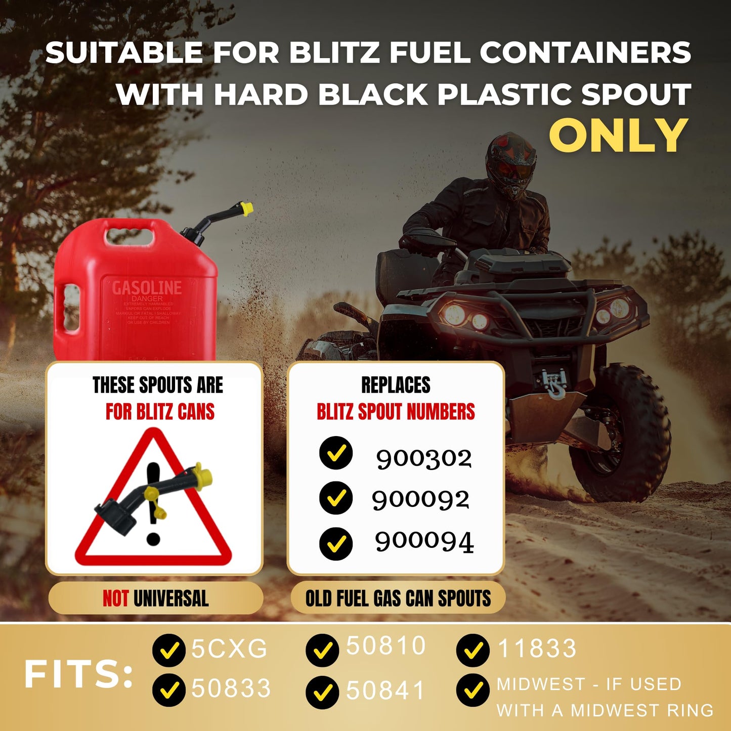 Mr Yellow Cap Gas Can Spout Replacement Old Style For 𝐁𝐥𝐢𝐭𝐳 𝐂𝐨𝐧𝐭𝐚𝐢𝐧𝐞𝐫𝐬 𝐎𝐍𝐋𝐘 - 4 Can Nozzle Replacement, 4 Rings & 4 Gas Can Vents, Fuel Can Spout Replacement, Gas Tank Nozzle
