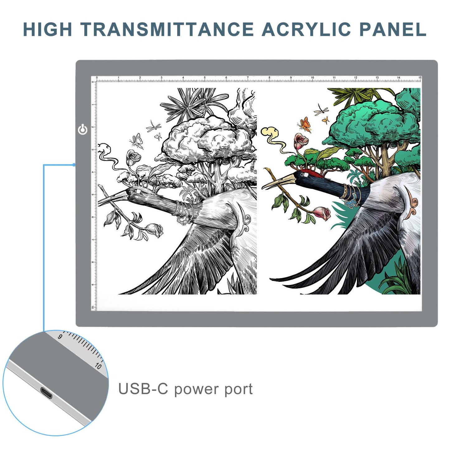 LitEnergy A3 LED Copy Board Light Tracing Box, Ultra-Thin Adjustable USB Power Artcraft LED Trace Light Pad for Tattoo Drawing, Streaming, Sketching, Animation, Stenciling (Silver)