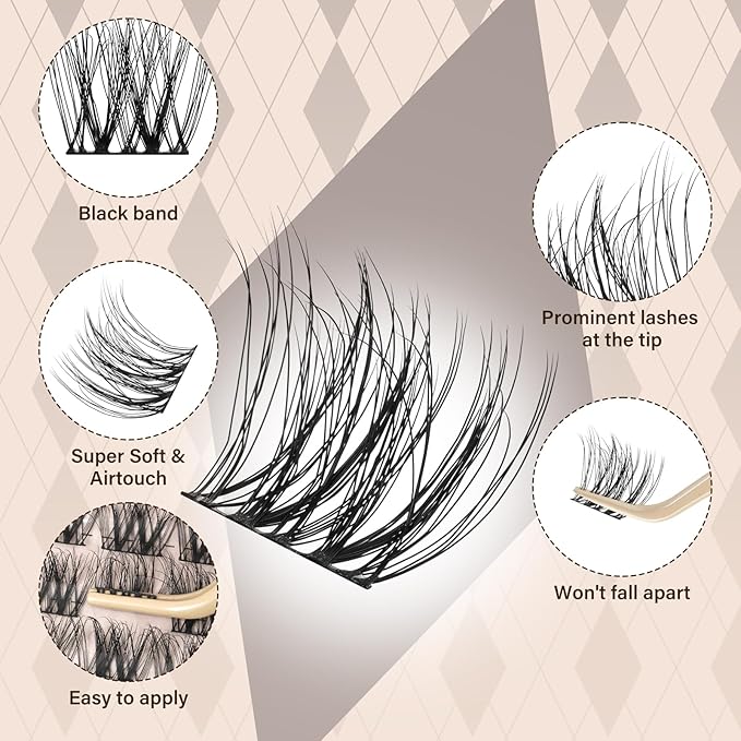 JMS&JMS Lash Clusters Kit Lash Extension Kit with Lash Bond and Seal Eyelash Applictor Lash Remover Eyelash Brush Lash Extension Kit for Beginner (3D BABY SOFIA-8-18mix)