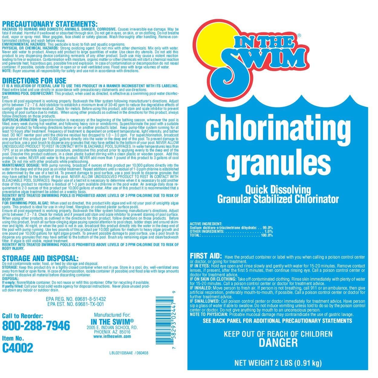 In The Swim Sodium Dichlor Chlorine Shock Granules for Sanitizing Hot Tubs and Spas – Fast Dissolving, pH Balanced Sanitizer - 56% Available Chlorine, 99% Sodium-Dichlor – 2 Pound