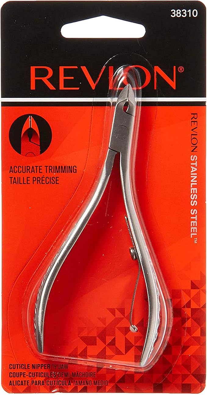 Revlon Half Jaw Cuticle Nipper, Manicure Tool for Nail Care, Hangnail Clipper, For More Precise Trims, Non-Slip Grip, Stainless Steel, 1 Count