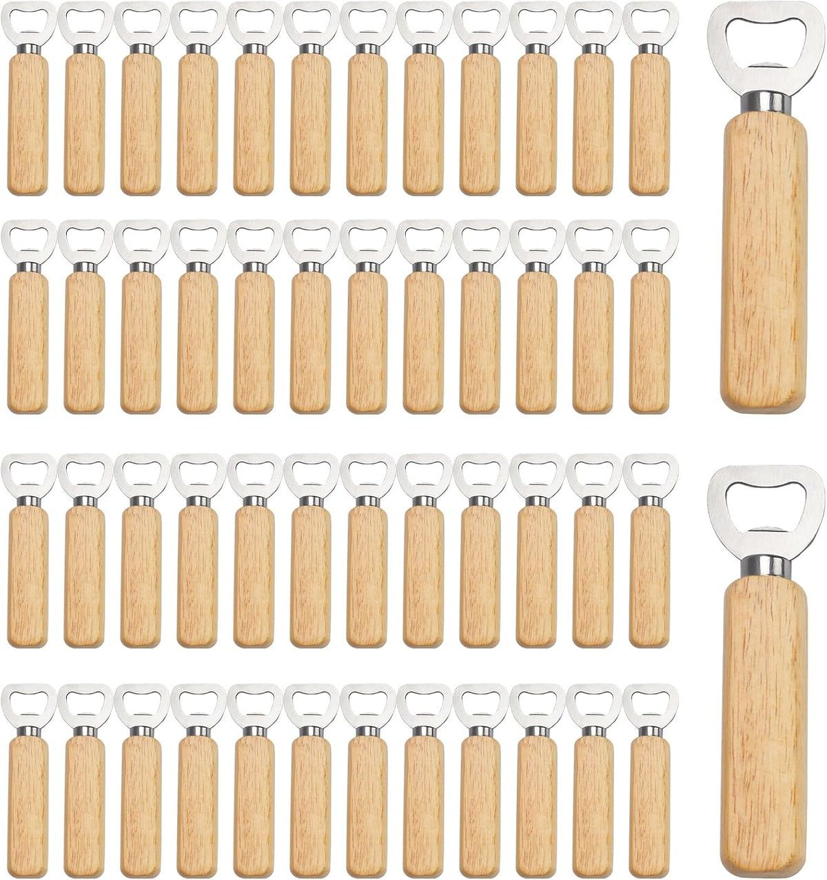50 Pcs Wood Wine Bottle Opener Stainless Steel Bottle Openers Wood Handheld Cider Wine Opener Bottle Opener with Wooden Handle Heavy Duty Bartender Bottle Openers for Party Bar Restaurant