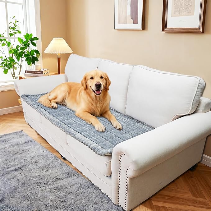 Waterproof Couch Cover for Dogs Washable,Non Slip Fuzzy Durable Couch Covers for 3 Cushion Sofa Pet Friendly Sofa Cover Dog Thick Soft Slipcovers Protector Couches Mat Bed (Light Grey, 27.6" x 82.7")