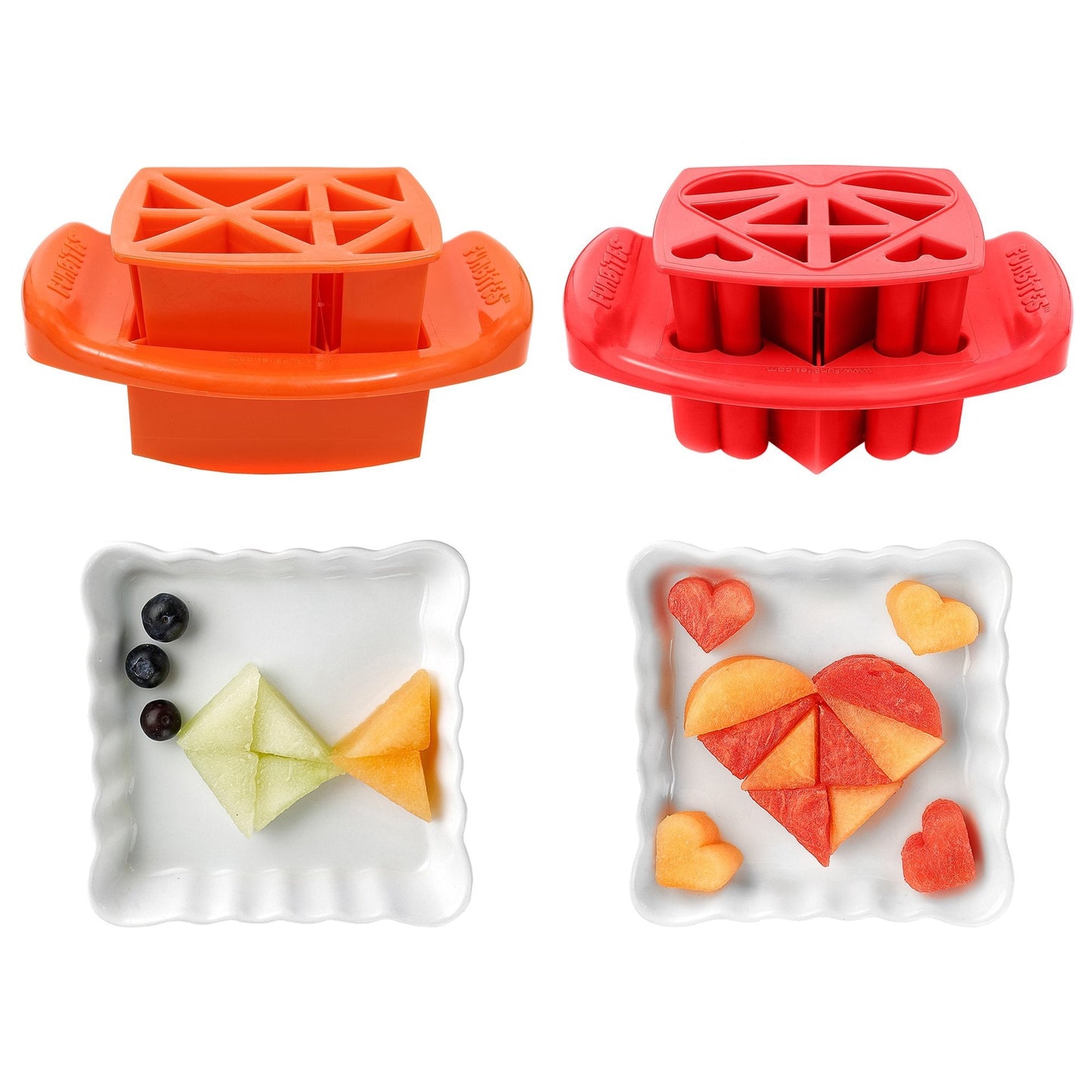 FunBites Food Cutter Set, Orange Triangles, Red Hearts