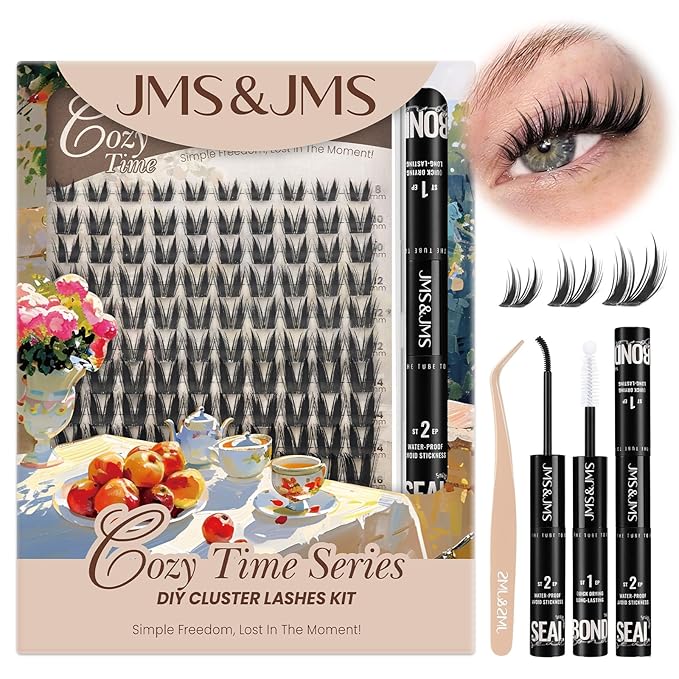 JMS&JMS Manga Lash Clusters Kit, BUNNY Lash Clusters Anime Cluster Eyelash Extensions Kit, 8-18mm C Curl Wipsy Lashes Kit Clear Band Natural Eyelashes with Bond and Seal, Tweezers(BUNNY KIT)