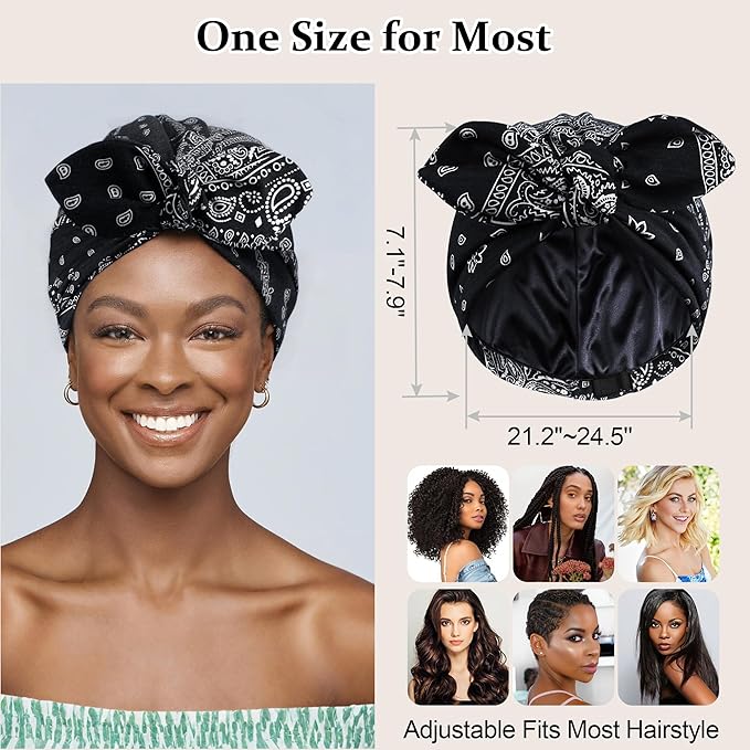 Ababalaya Satin Lined Beanies for Women Chemo Headwear Silky Lined Cotton Sleeping Cap