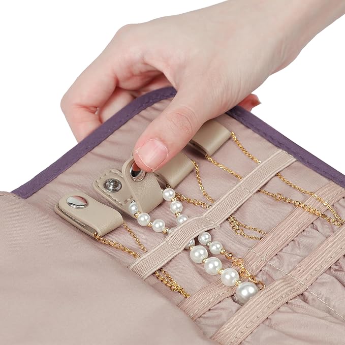 BELALIFE Travel Jewelry Case Organizer, Foldable Storage Roll for Earrings, Necklaces, Rings, Bracelets, Brooches, Purple
