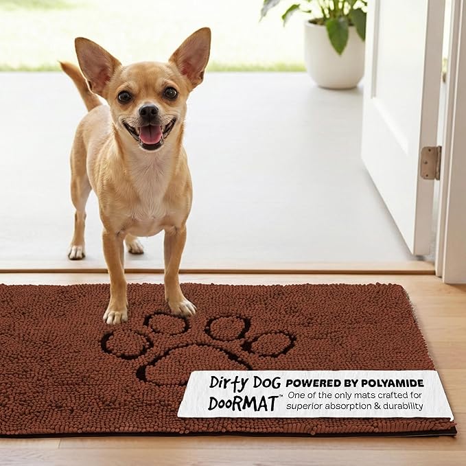 Dog Gone Smart Dirty Dog Doormat - Fast Drying Rug with Super Gripper Backing for Clean Floors - Super Absorbent Microfiber and Machine Washable Mat for Muddy Paws - Brown