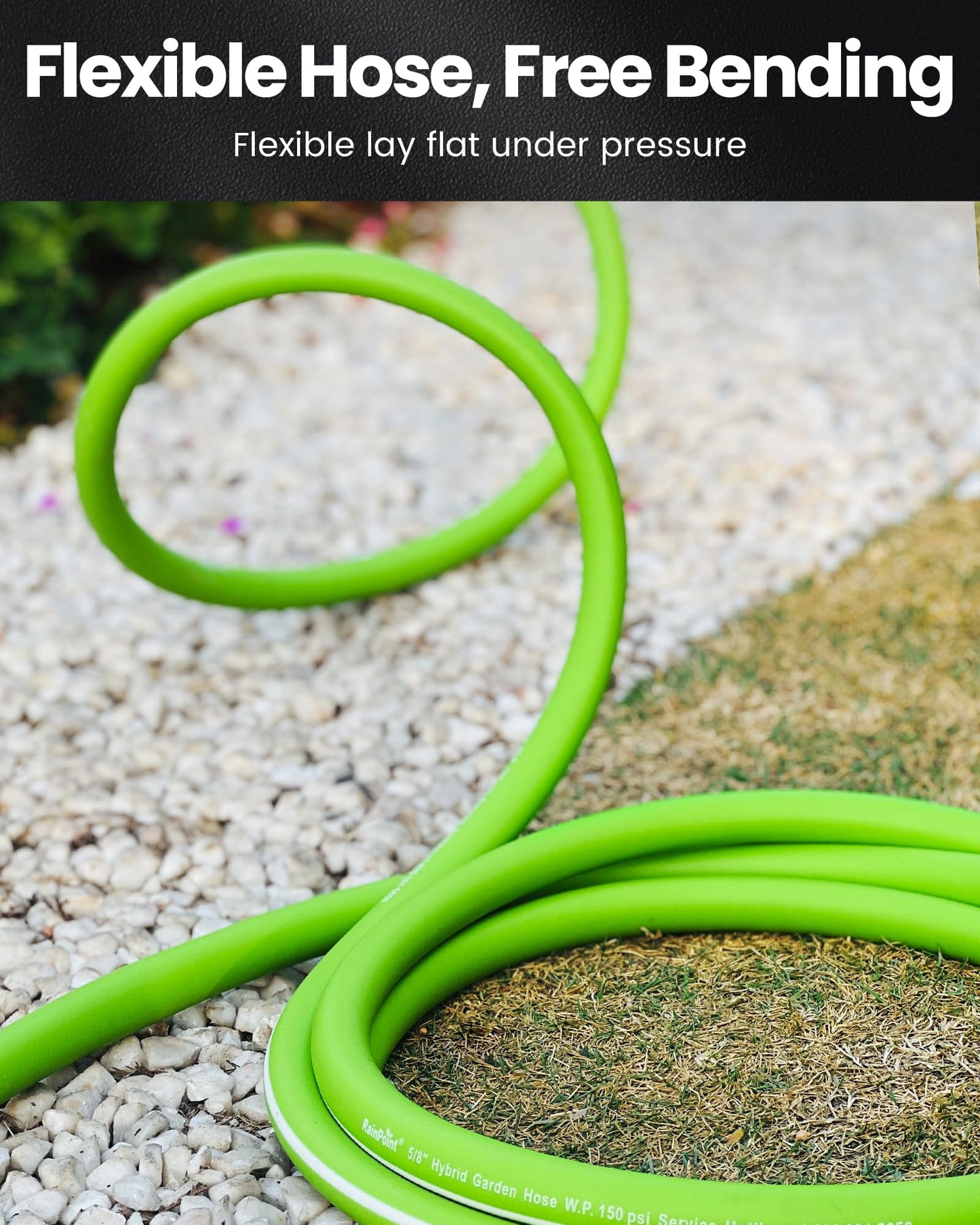 RAINPOINT Garden Hose 50ft - Flexible Heavy Duty Water Hose with Swivel Handle - Lightweight, Hybrid Rubber, 5/8", Male to Female