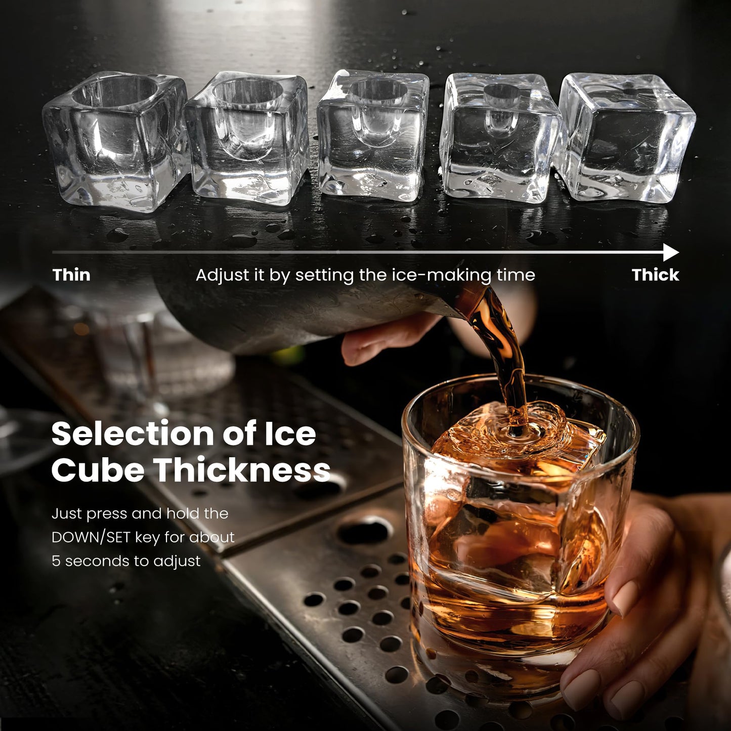 Kismile Ice Makers Countertop, Ice Machine with Handle, 26Lbs/Day, 9 Cubes Ready in 6 Mins, Self-Cleaning Portable Ice Maker, 2 Sizes of Bullet Ice Cubes for Home/Office(Black)