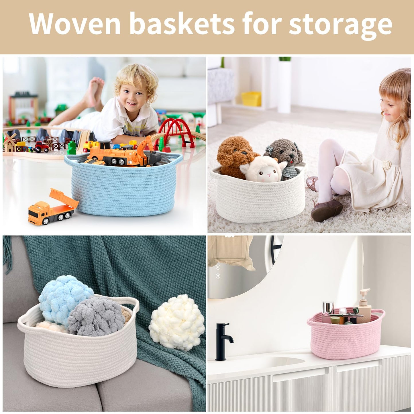 Happyiren Cute Woven Storage Basket with Handle, Baskets for Gifts Empty, Gift Baskets for Valentines Day Birthday Baby Shower Raffle Burr Fundraiser, Decorative Organizer Box for Spring Home Refresh
