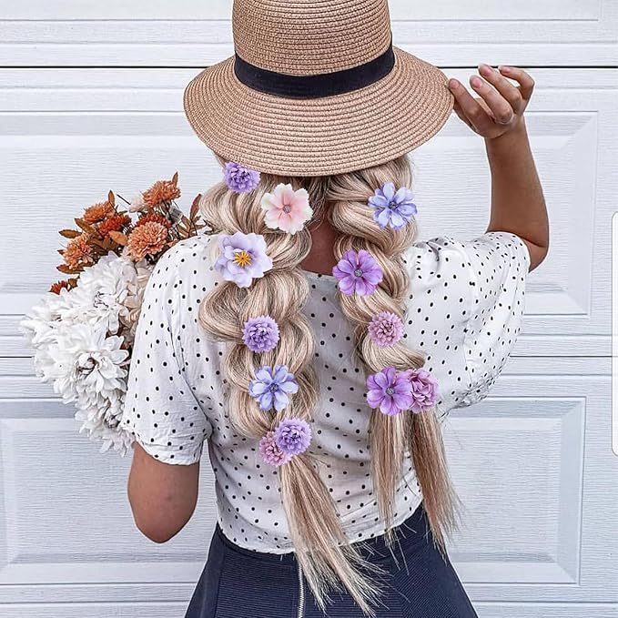 18 PCS Flower Hair Clip Women Purple Floral Hair Barrettes Girls Homecoming Dance Rose Bride Barre Hair Accessories Wedding