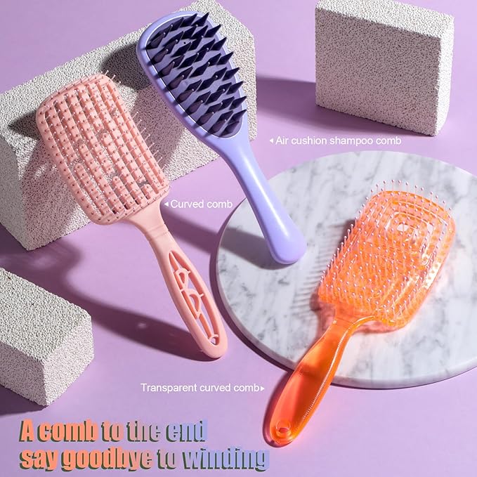 NVTED 3 PCS Hair Comb Set Beauty Hairbrush Wet and Dry, Silicone Scalp Scrubber Wet Hair Brush Shower Detangler For Women, Men