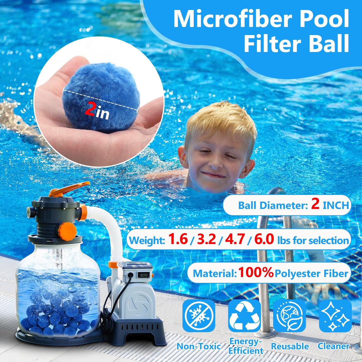 VICAMB 4.7 lbs Pool Filter Ball for Sand Filter Pump,Reusable Swimming Pool Fiber Media Balls,Replace Pool Filter Sand for Aquarium Tank,Pools Sand Filters Systems