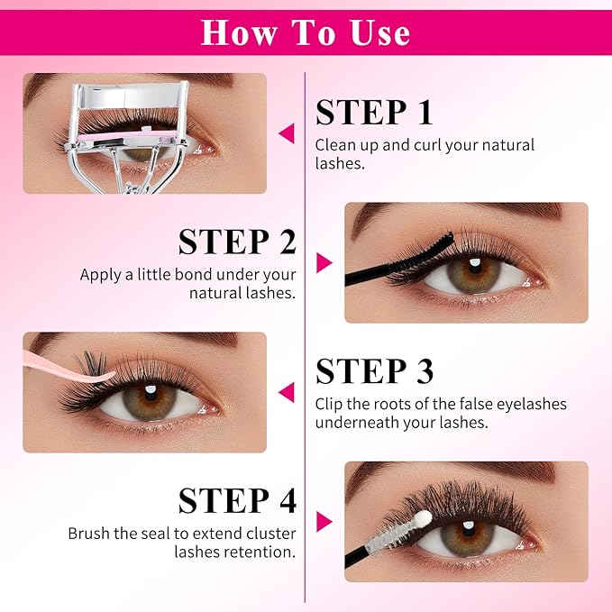 Lash Clusters Kit Eyelash Clusters Kit 3D Effect Cluster Eyelash Extensions Large Pack Spike Lash Extension PestaÃÂ±as Postizas Naturales+Lash Bond&Seal,Remover,Tweezers,headband,wristband(Lash Kit-6)
