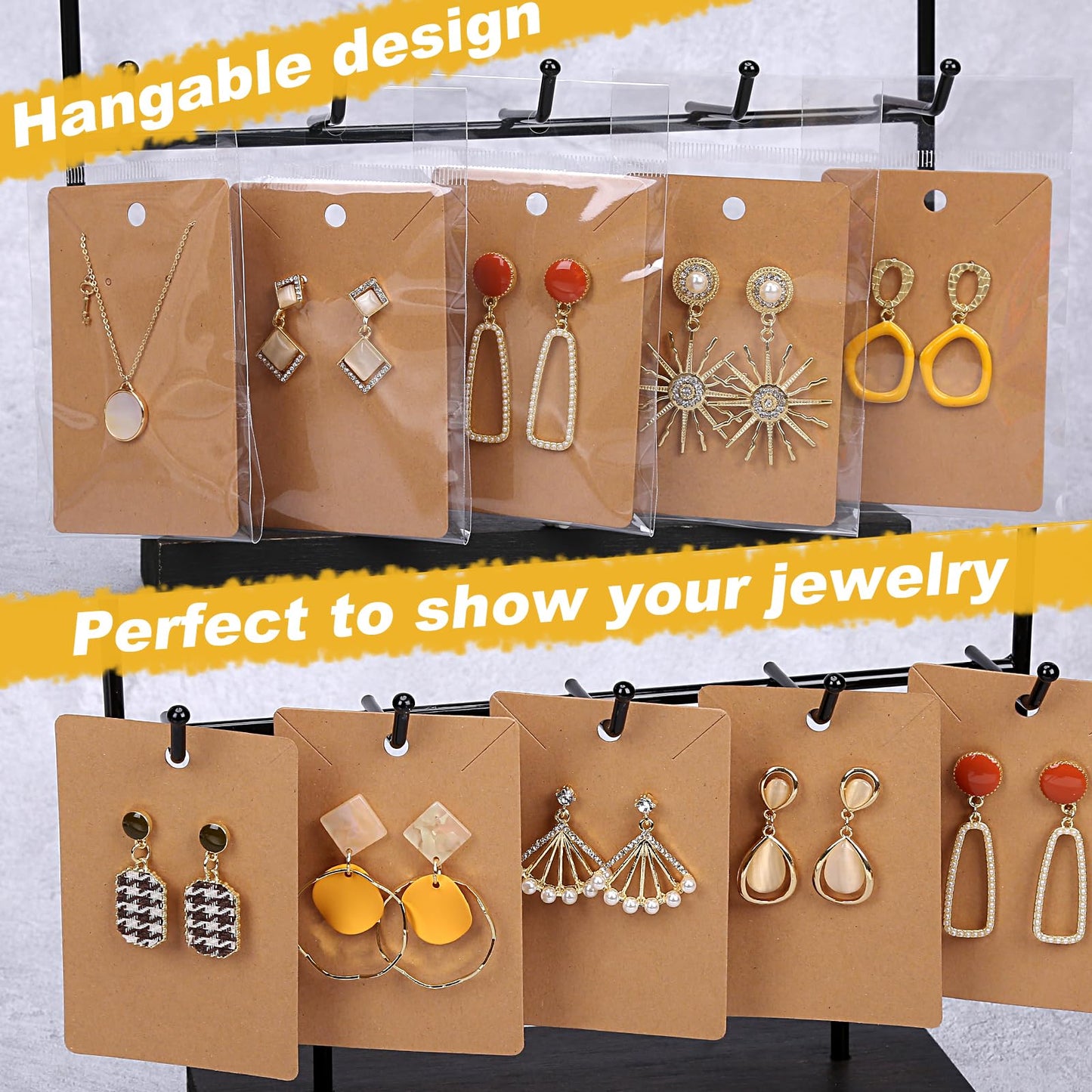 ovsor Works Great 500 Pcs Earring Display Cards - Well-made Earring Cards with Good Paper Quality, Plus Clear 500 Pcs Packaging Bags That Don't Tear Easily, for Earrings Necklace Jewelry Packaging