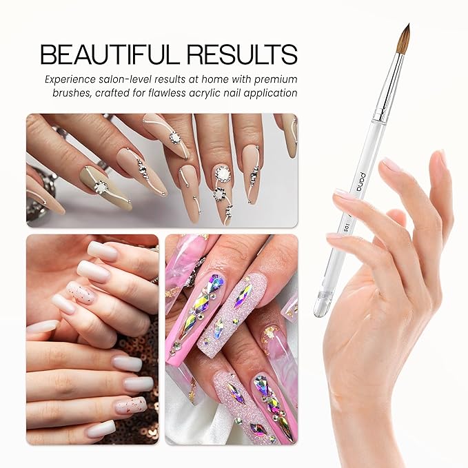 PANA Pure Kolinsky Hair Nail Brush - Round Clear Acrylic Handle (Size 10) - Nail Brush for Nail Application, Nail Extension, Manicure Pedicure Salon Beginner and Professional