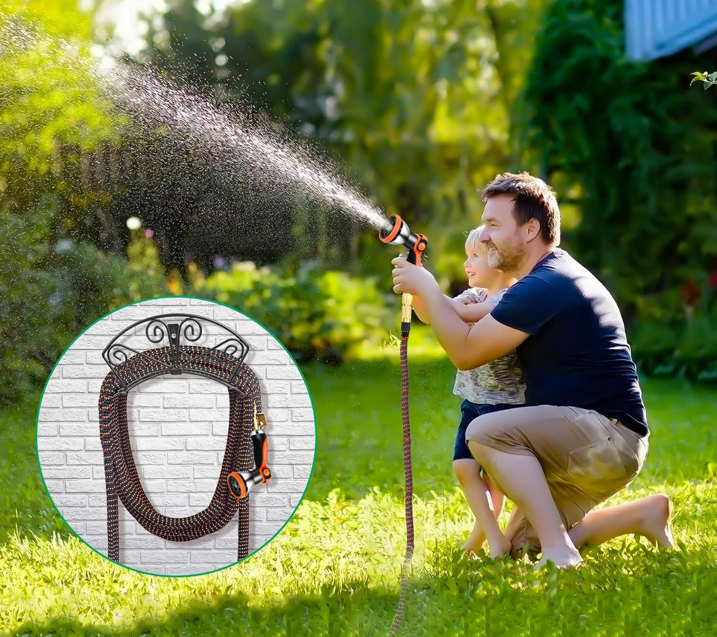 TomCare Garden Hose Holder Extra Large Water Hose Holders Holds 160 FT Hoses Heavy Duty Metal Hose Hanger Wall Mount Decorative Garden Hoses Storage Organizer Reels for Outside Yard, Black