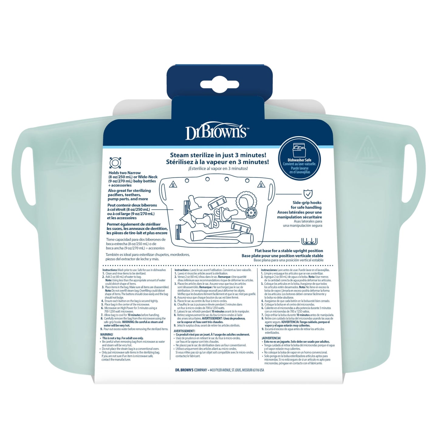 Dr. Brown's Microwave Steam Sterilizer Bag for Baby Bottles, Breast Pump Parts & Other Toddler Accessories, 100% Silicone, Reusable Sterilizing Bag