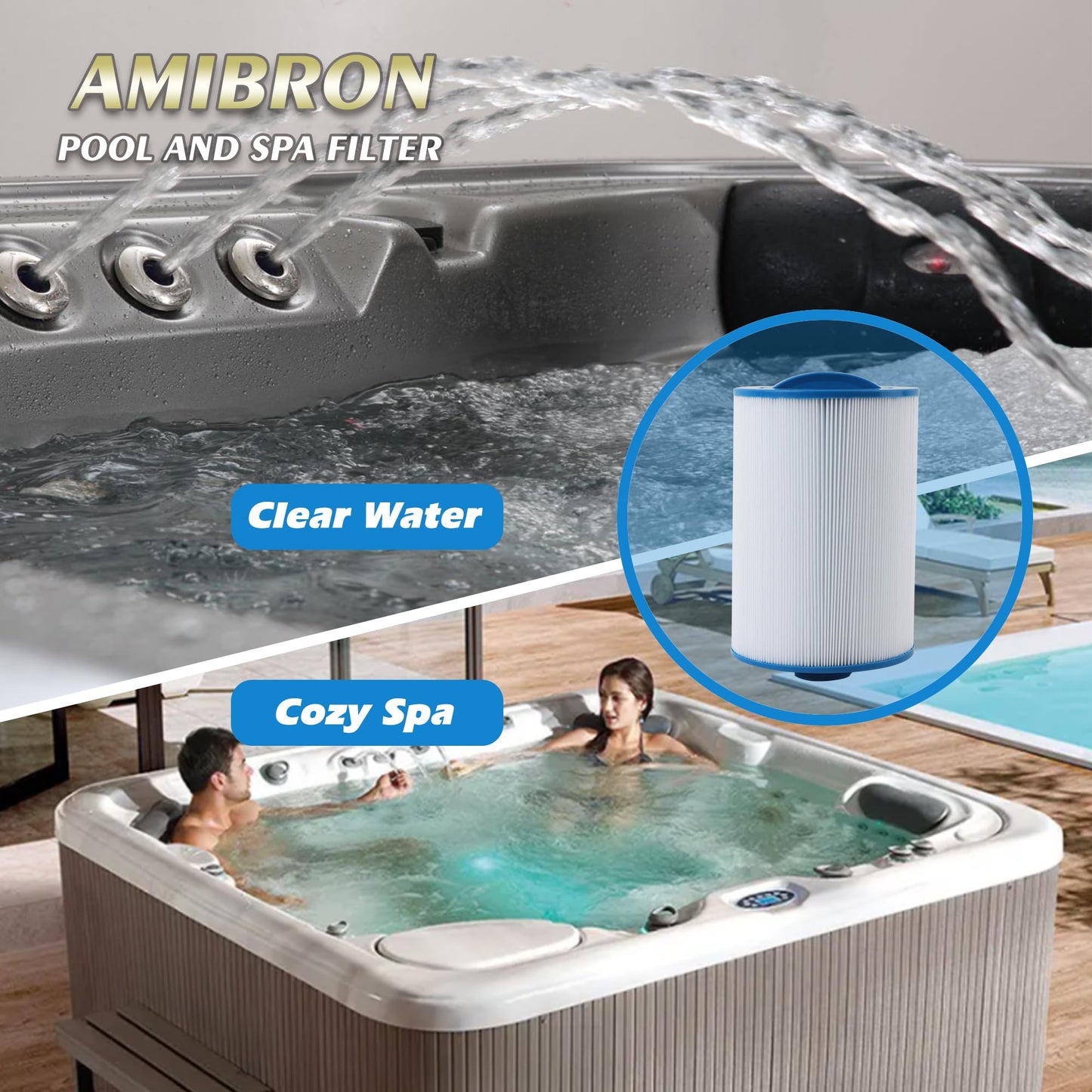 AmiBron PMAX50 Spa Filter, Compatible with PMAX50P4, PAS35P, FC-0300, 5CH-35, SD-00779, Replacement for Maax Spas of Canada, 1-1/2" Male Fine Thread 35 sq.ft. Hot Tub Filter 2 Pack