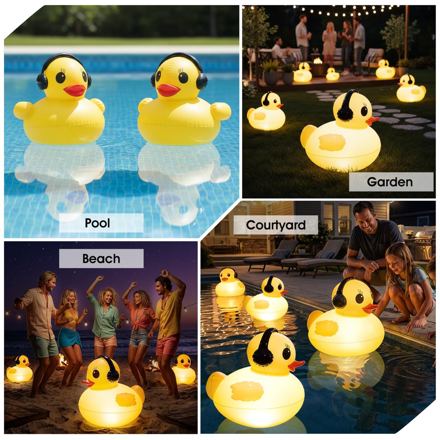 Floating Solar Pool Lights, 16 inch Waterproof Pool Lights that Float, Light up LED Pool Accessories, Glow Duck Pool Light, Inflatable Solar Floating Light for Pools,Pond,Hot tub,Party-2pcs