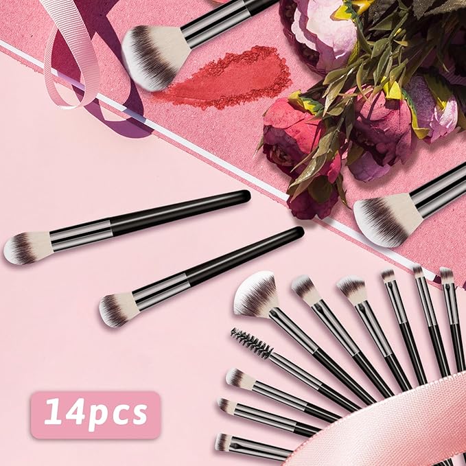 Makeup Brush Set, Premium Synthetic 14 Pcs Makeup Brushes, Travel Makeup Brush Set for Foundation, Concealer, Blush and Eyeshadow Brush(Brown)